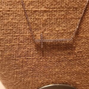 Origami Owl Silver Side Cross Necklace with Sparkling Stones
